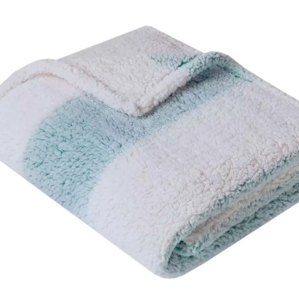 Cozy Sherpa Throw Blanket in Mint Stripe 50